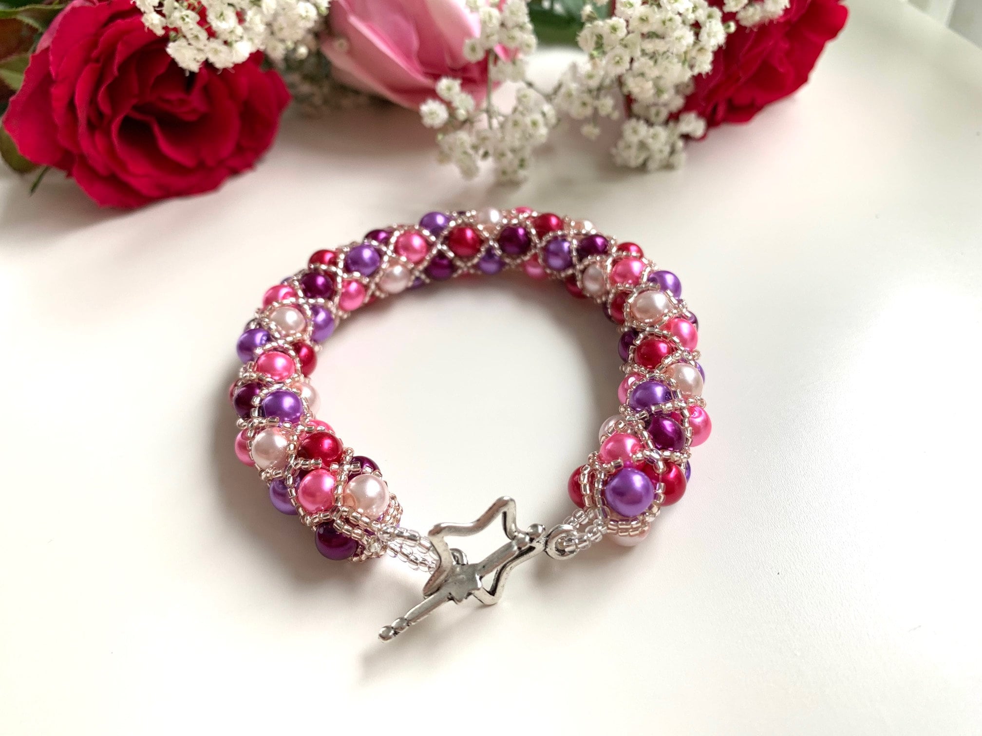 Beaded Purple Pearl Bracelet Etsy Australia