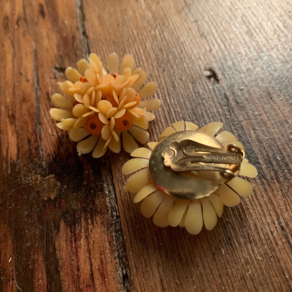 Vintage Plastic Floral Clip On Earrings Etsy