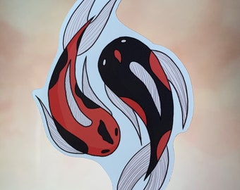 Adesivo de peixe koi, decoração de peixe fofo, adesivo para laptop, adesivo de animal fofo, adesivo cortado brilhante, peixe bonito, estético