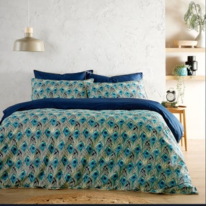 CHRISTY SuperKing Teal Peacock Duvet Cover and pillowcases Set 200TC