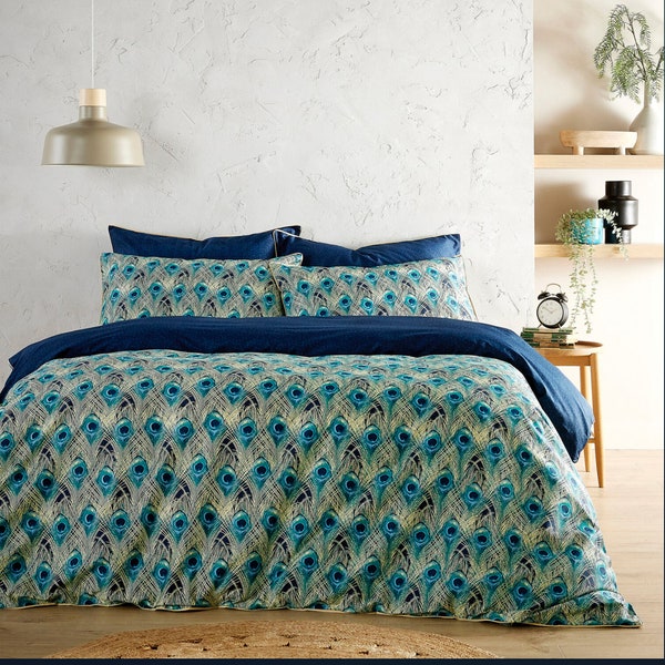 CHRISTY King Teal Peacock Duvet Cover and pillowcases Set 200TC