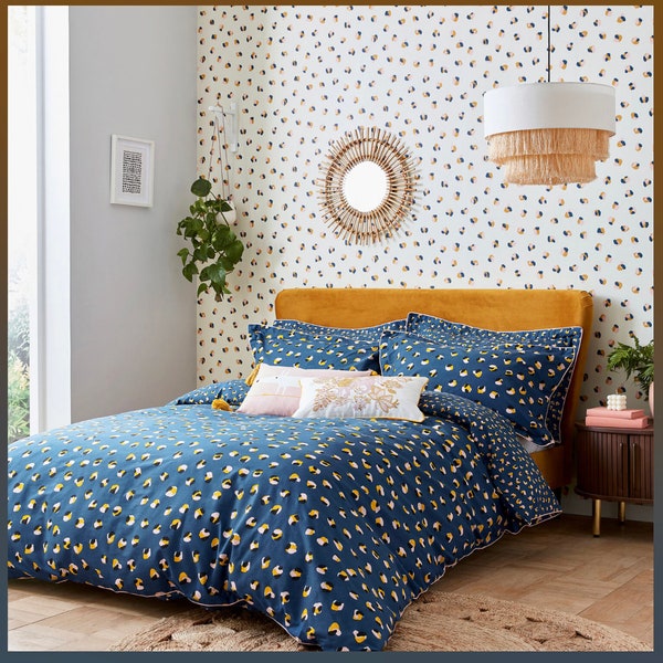 SCION LIVING King-Size-Denim & Milkshake Leopard Dots Bettwäsche Set