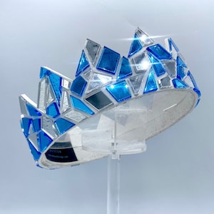 Ice Blue and Silver Mirror Crown on White Leather