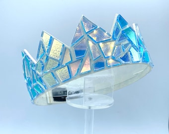 Iridescent Mirror Crown on White Leather