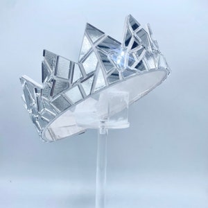 Silver Mirror Crown on White Leather
