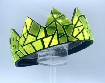 UV Neon Lime Mirror Crown on Black Leather