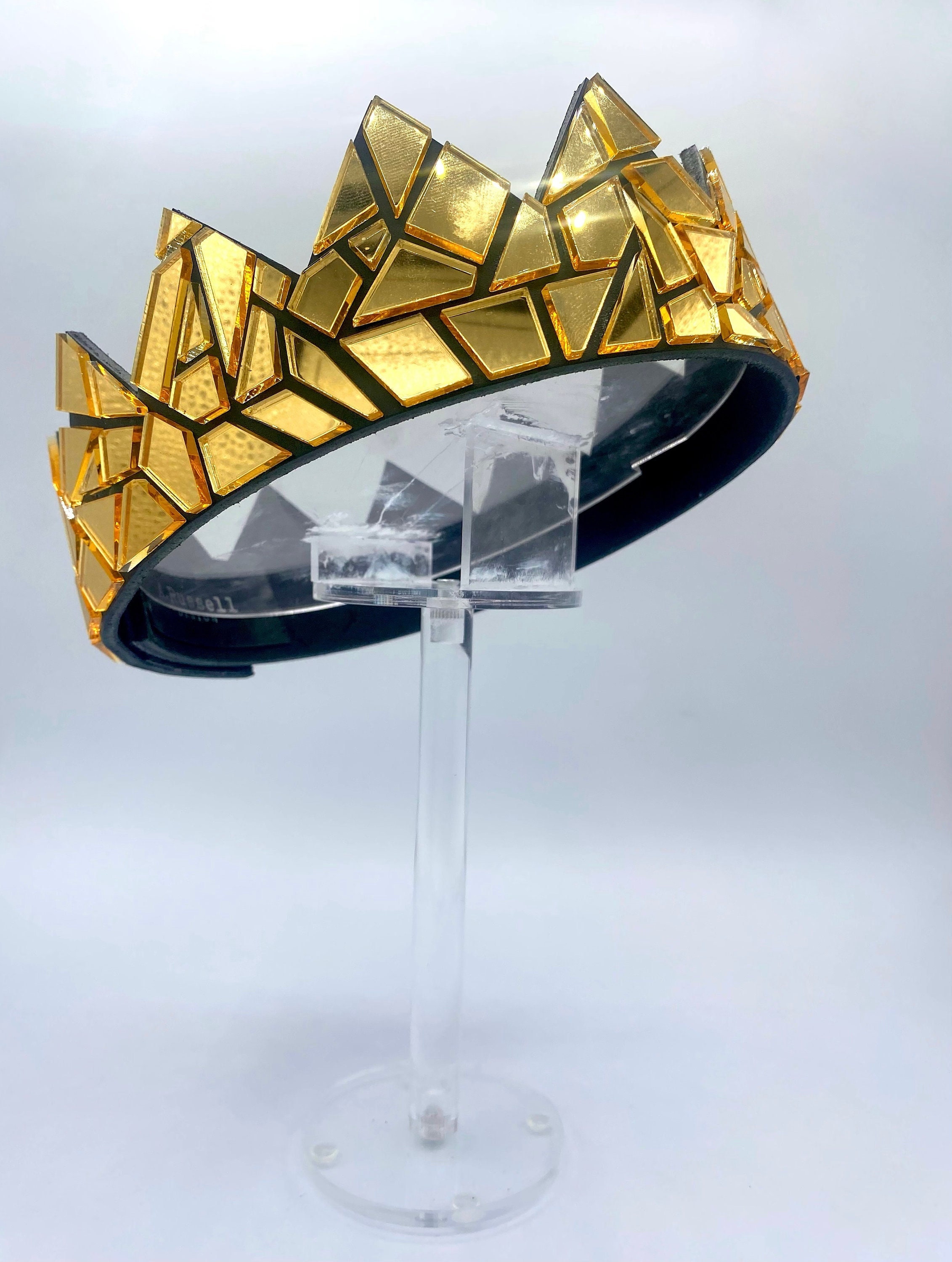 Gold Mirror Crown on Black Leather