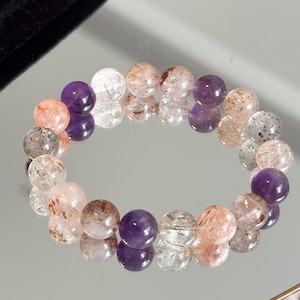 10mm Super Seven Crystal Quartz Beaded Bracelet, Stunning Stretch Bracelet, Gift for Her, 6 inches