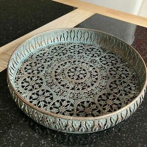 Moroccan Arabian Style Round Ornate Iron Serving Tray Home Decor 30cm & 36cm