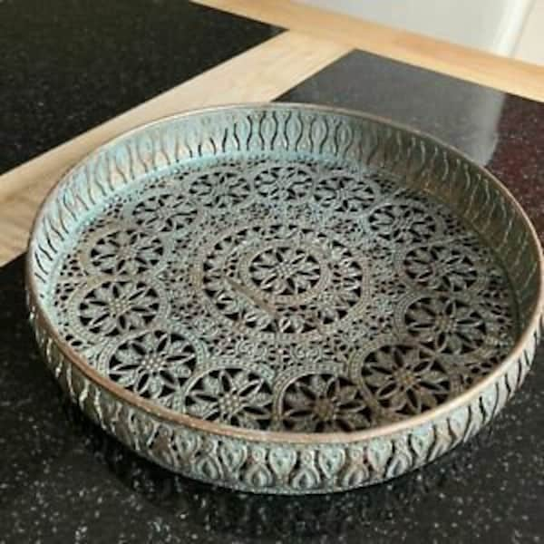 Moroccan Arabian Style Round Ornate Iron Serving Tray Home Decor 30cm & 36cm