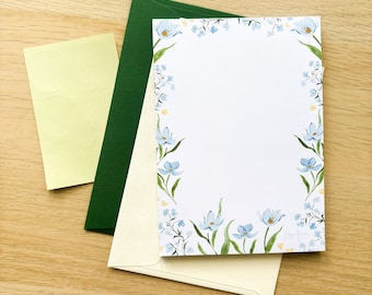 Ensemble d'écriture de lettres « Forget Me Not » | Bloc-notes B6 à fleurs peintes en bleu, enveloppes et cachets parfaits pour la fête des mères