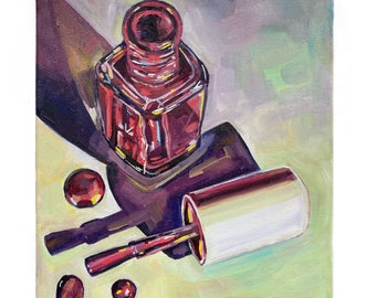 Nail polish bottle original oil painting on 10x12 inch stretched canvas