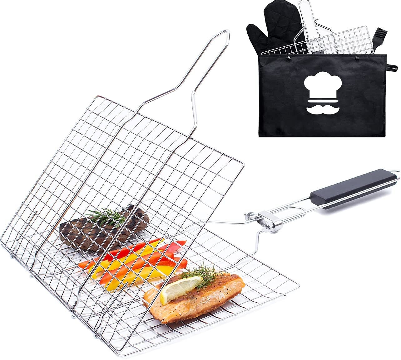 BBQ Stainless Steel Grill Basket With Accessories Handle and Etsy
