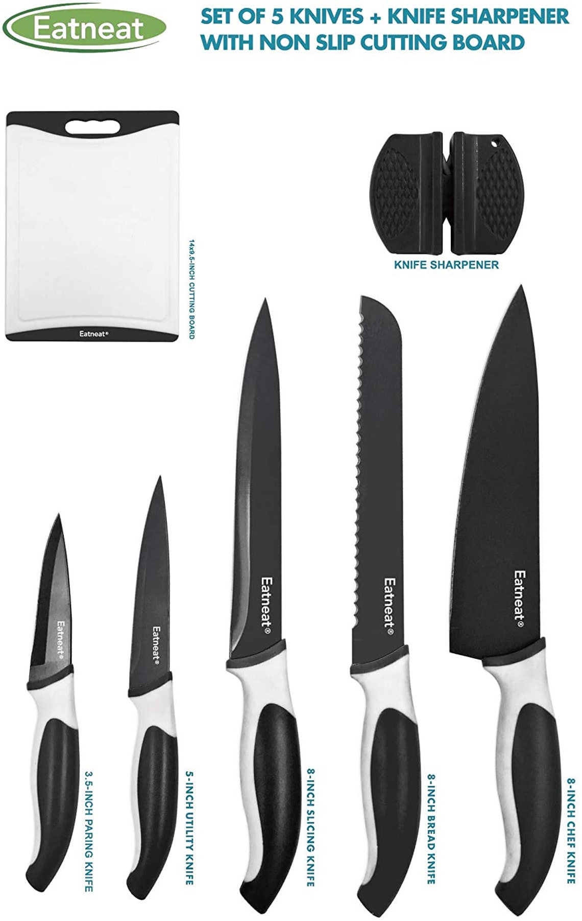 Black Stainless Steel Sharp Knife Set 5 Knives with Covers and Etsy