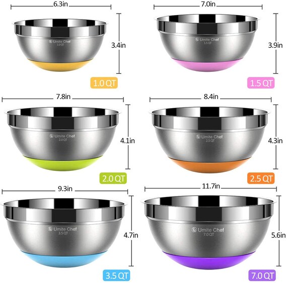 6 Sizes PCS Polished Stainless Steel Mixing Bowl Set Healthy Etsy