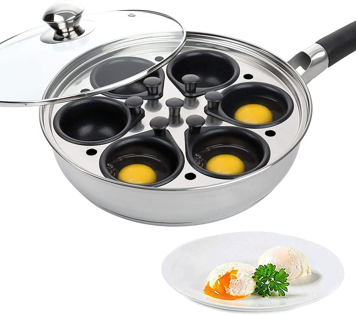 6 Egg Cooktop Egg Poacher Pan Poached Egg Maker Stainless Etsy