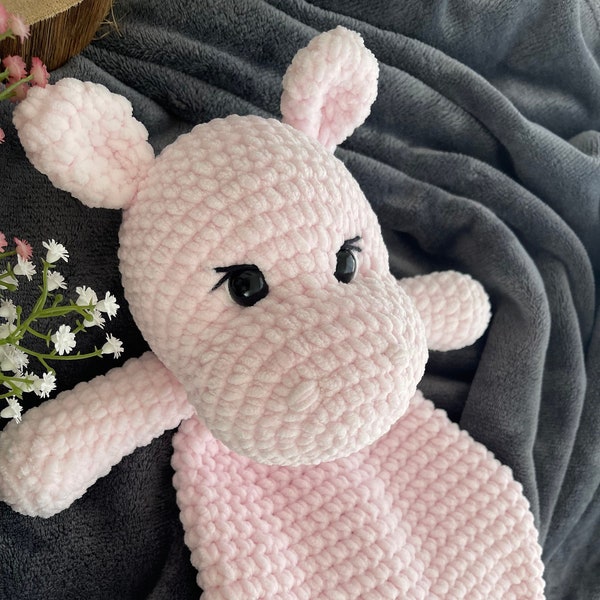 Written pattern, HIPPO snuggler, crochet hippo snuggler, hippo lovey blanket, amigurumi, crochet hippo lovey, PDF download english/czech