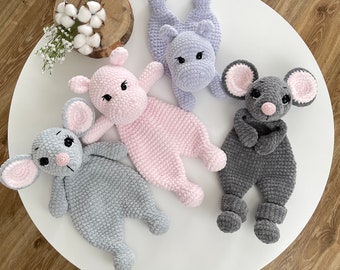 Crochet Mouse & Hippo Snuggler Pattern Set: Amigurumi Lovey (PDF Pattern)