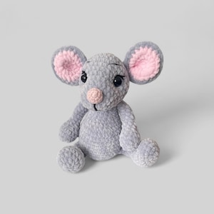 Virkat plyschmusmönster PDF + video, Amigurumi-mus pdf-nedladdning, Babyleksak, Enkelt virkmönster, Babyshower-present, ENG & CZE