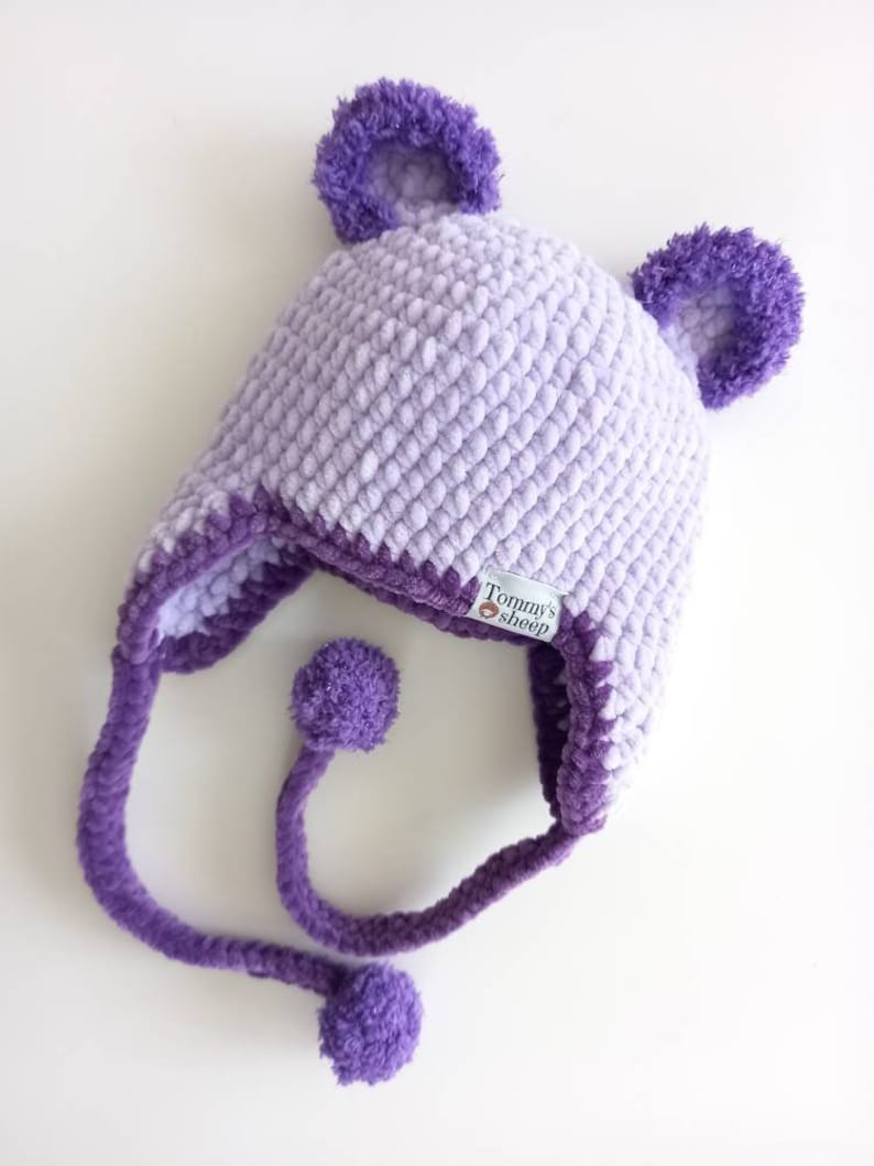 Bonnet d'ours au crochet avec cache-oreilles, modèle écrit en 9 tailles, téléchargement pdf, modèle de bonnet d'ours, modèle écrit, modèle pdf, bonnet avec oreilles d'ours image 2