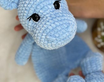 Crochet Hippo Snuggler Pattern, Amigurumi Hippopotamus Lovey, Chenille Plush Toy PDF Pattern