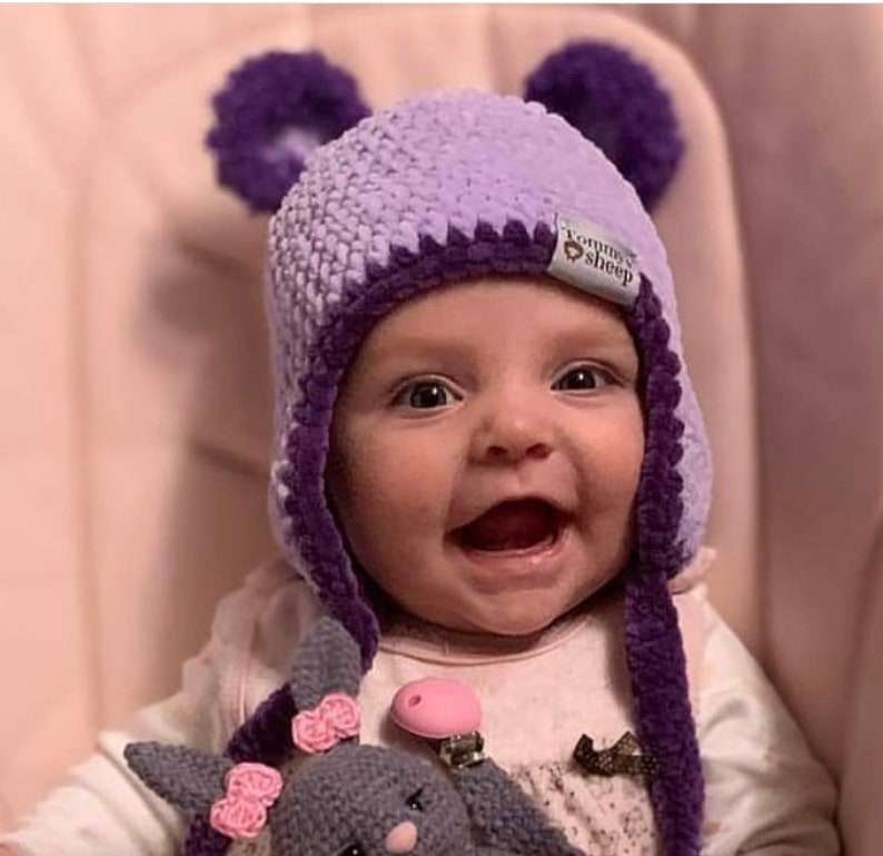 Bonnet d'ours au crochet avec cache-oreilles, modèle écrit en 9 tailles, téléchargement pdf, modèle de bonnet d'ours, modèle écrit, modèle pdf, bonnet avec oreilles d'ours image 4