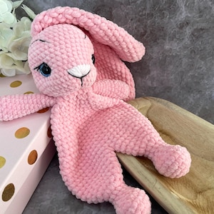 Crochet Bunny Lovey Pattern PDF | Plush Rabbit Snuggler / Baby Comforter | Amigurumi Plushie Tutorial | Chenille Yarn | Eng & Cze + Video