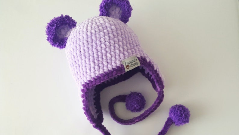 Crochet bear hat with ear flaps, 9 sizes written pattern, pdf download, bear hat pattern, written pattern, pdf pattern, hat with bear ears zdjęcie 1
