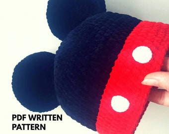 Crochet Mickey mouse hat, written pattern, pdf download, Mickey mouse pattern, beanie written pattern, pdf pattern, Mickey mouse