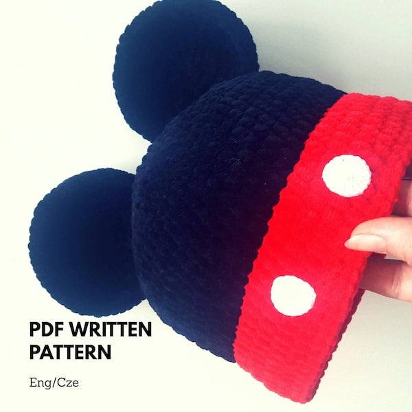 Crochet Mickey mouse hat, written pattern, pdf download, Mickey mouse pattern, beanie written pattern, pdf pattern, Mickey mouse