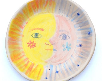 Eclipse Plate Ceramic, Moon & Sun
