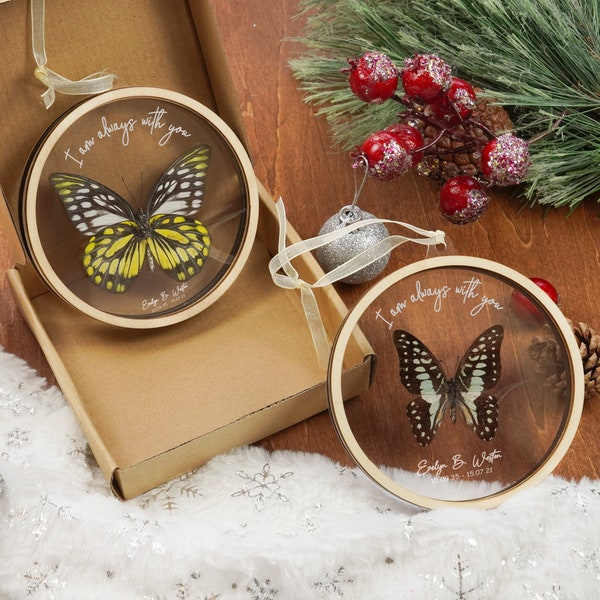 Adornos de mariposas reales Taxidermia de insectos Regalos de recuerdo únicos, pérdida de seres queridos Decoración del hogar de Navidad Ideas de regalo de Navidad