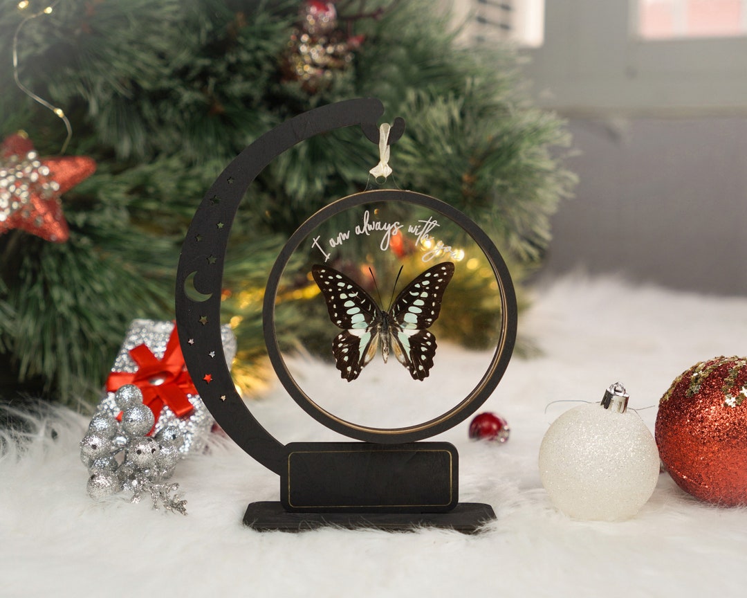 Unique Xmas Memorial Custom Ornament Real Blue Butterfly Bereavement