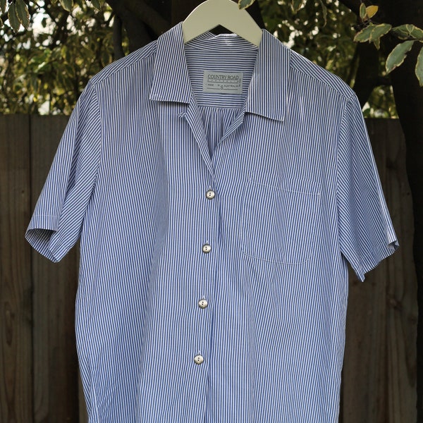 Country Road 80s Vintage oversized Cotton blue stripe Shirt made in Australia S