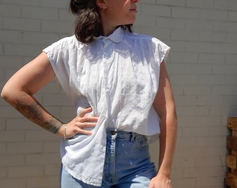 Items 80s Vintage Broderie Blouse with 60s style Peter Pan Collar