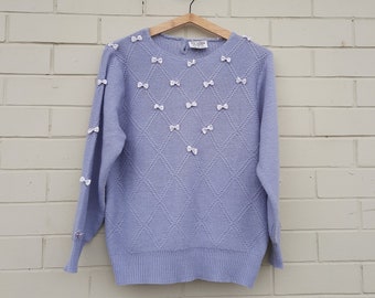 WW Fashion 70s Vintage Lavender Bow Knit Sweater
