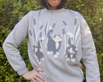 Meow! 80s Grey Cat Kitsch Sweater one size