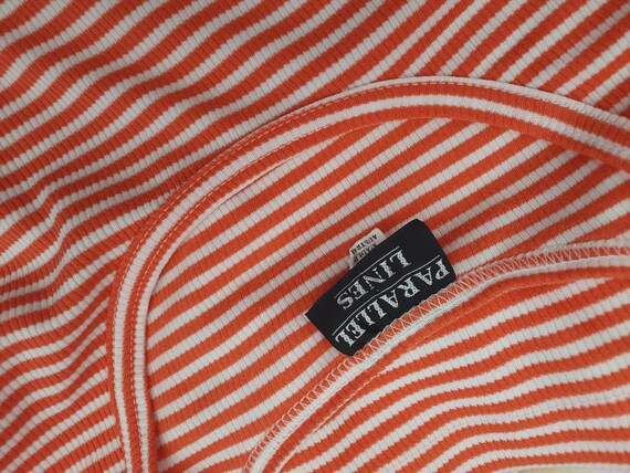Parallel Lines Orange Striped 80s Vintage Cotton Tshi… - Gem