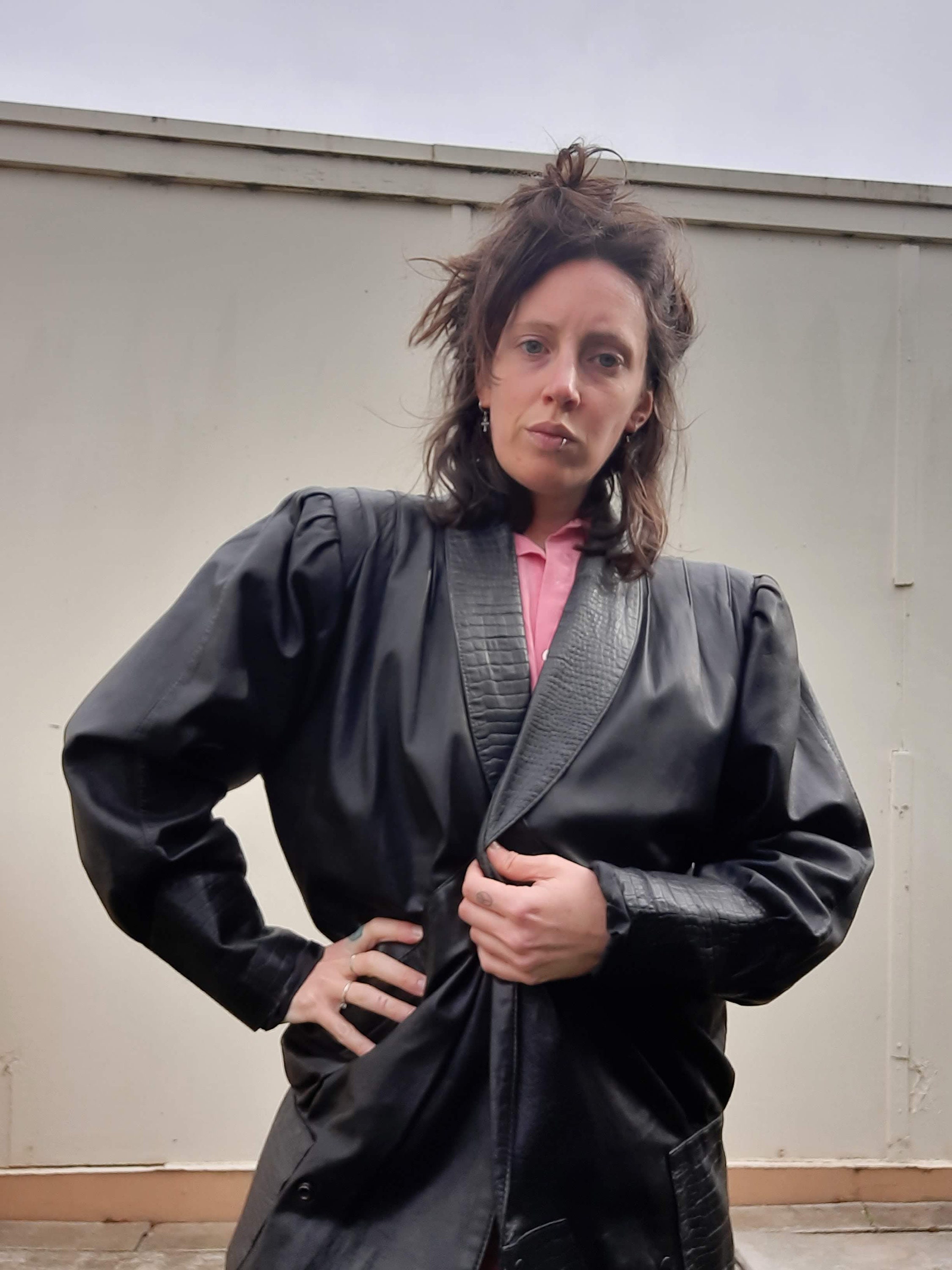 Johenic Classic 80s Vintage Leather Jacket With Croc Detail - Etsy