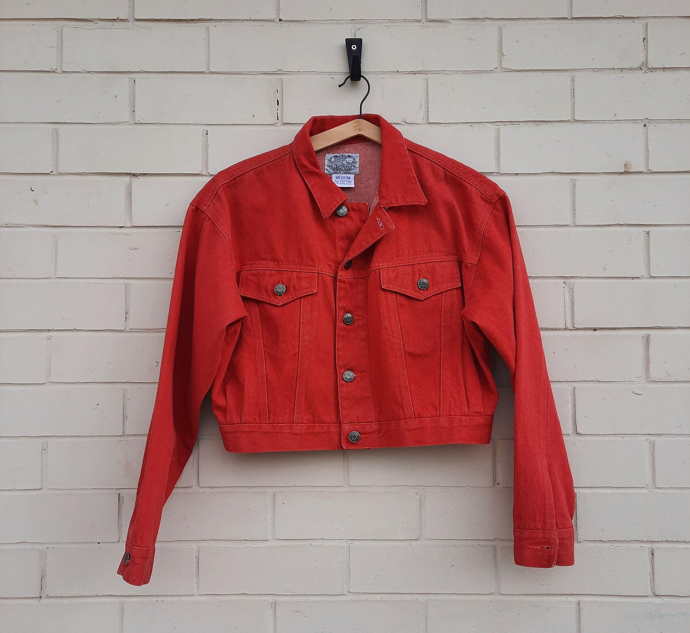 LOIS Quality Jeans 90s Vintage Red Designer Denim Jacket M