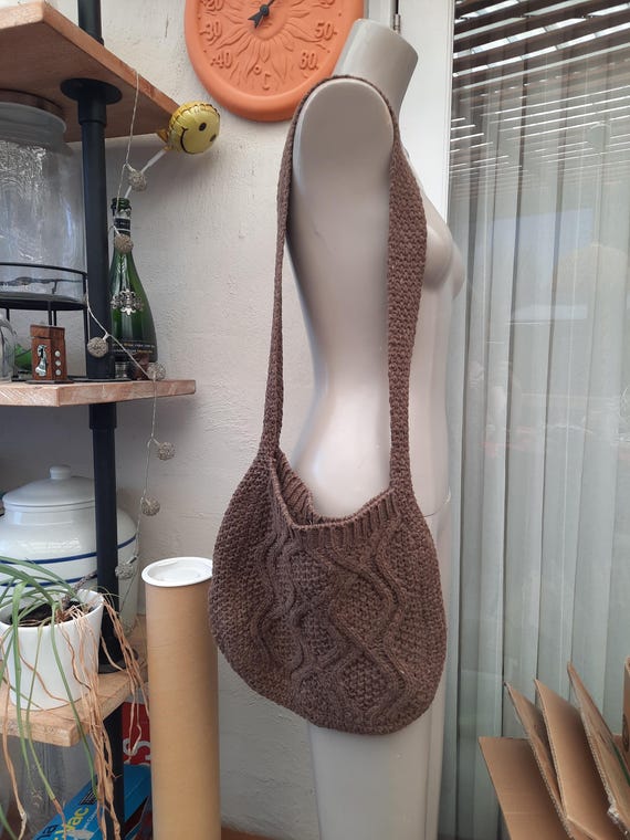 Chocolate Brown 00s Vintage Knit Shoulder Bag