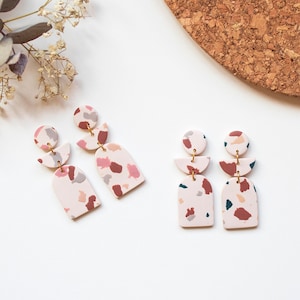 Terrazzo earrings handmade, Boho dangle earrings, Statement clay earrings, Hypoallergenic, Lightweight, Artisan Unique Gift for her