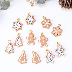 Handmade christmas cookie charm for hoop earrings | Add-on festive charm, Gingerbread Man, Snowflake, and Christmas Tree | Xmas gift for her