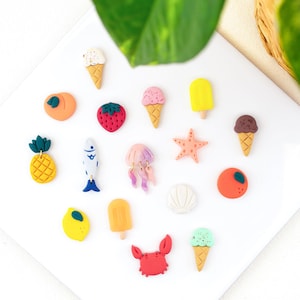 Summer Stud Earrings Set, Sterling Silver & Clay, Jellyfish Shell Fish Lemon Strawberry Pineapple, Fruit, Ocean, Ice Cream Beach Styles