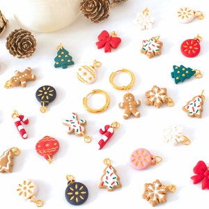 Christmas hoop earrings with charm, Holiday earrings handmade, Hypoallergenic, Xmas gifts for her