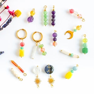 Summer Gemstone Hoop Earrings | Statement Jewelry with Interchangeable Custom Charms | Natural Stone for Beach, Festival & Everyday Wear