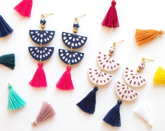 Clay earrings personalized, Summer earrings dangle, Custom jewelry Boho, Tassel earrings, Hypoallergenic, Handmade Gifts for women