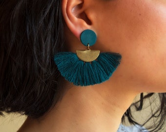 Handmade green earrings dangle, Tassel earrings big, Macrame earrings statement, Handmade jewelry, Gifts for best friend