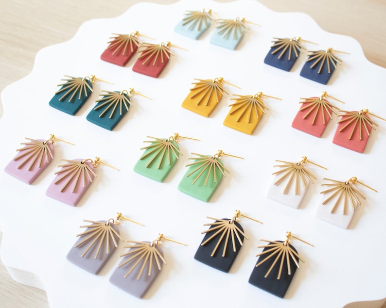 Boho earrings dangle, Autumn earrings in 11 colors, Handmade clay earrings, lightweight, hypoallergenic, Fall jewely for women