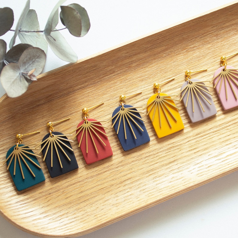 Boho fall earrings dangle, Autumn earrings in 11 colors, Clay earrings, lightweight, hypoallergenic, Handmade jewely for women